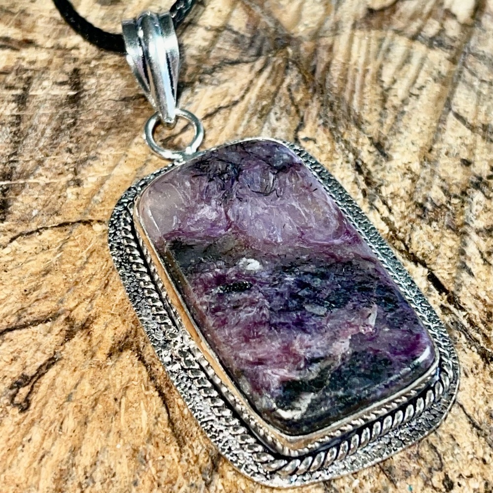 Rectangular Shape Charoite Pendant 2 1/4” - Picture 8 of 12